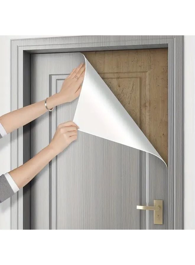 Grey Wood Grain Peel Stick Vinyl Door Film 80x300cm Removable Reusable - Image 1